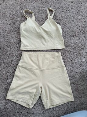 lululemon athletica Light Cream V-Neck Crop Top and High-Waist Bike Shorts Set